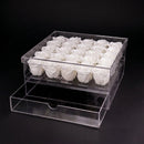 Clear acrylic box with 25 white roses on a black background