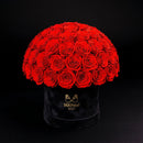 Black box with 45 red roses and SoulPetal  logo on a black background